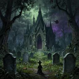 A dark and haunted graveyard in the style of Keith Thompson, christopher bretz and kael ngu and Zdzislaw Beksinski, Artstation HD, 8k, Surrealistic digital artwork, highly detailed, digital painting, HDRI, vivid colors, high contrast, 8k resolution, intricate, photorealistic, smooth