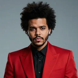 a portrait of The Weeknd with a red suit, digital art, beautiful digital art, 4k, hd, artstation