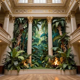 high quality, high detail, vienna operahouse interior, burning jungle set design, photorealistic lighting
