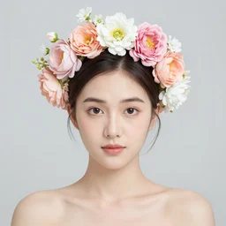 portrait of person with flowercrown, photography, photorealism, digital art