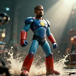 kanye west as megaman in skyrim, superhero, splash art, movie still, cinematic lighting, ray tracing, octane render, long lens, shallow depth of field, bokeh, anamorphic lens flare, 8 k, hyper detailed, 3 5 mm film grain