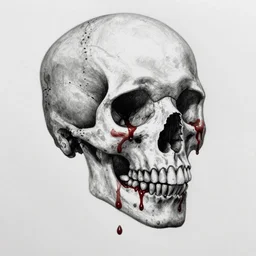 skull covered and dripping in blood, pencil art