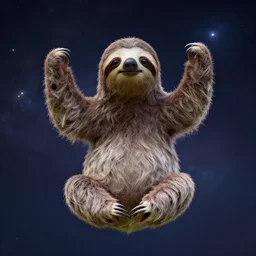 a zen sloth levitating while meditating, cinematic lighting, nature photography, highly detailed, intricate details, sharp focus, celestial