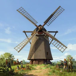 windmill, very long shot, medieval french landscape, by stanley artgerm lau, wlop, rossdraws, frank frazetta, andrei riabovitchev, marc simonetti, tranding on artstation