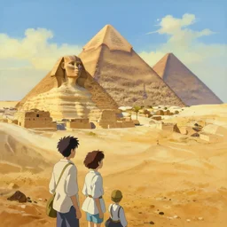the city of giza by thomas kinkade, moebius and makoto shinkai