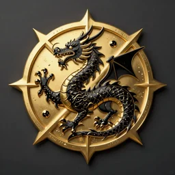 emblem of black dragon on a gold metallic dragon emblem, by artgerm, tom bagshaw, gerald brom, moody vibe, goth vibe, gold, 4 k, hd,
