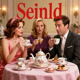 seinfeld fancy tea party, digital art, illustration, highly detailed, warm color scheme, soft lighting, sharp focus