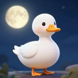 a duck. moon background. blurred background. cartoon. digital art. high fidelity. high quality. digital art. cartoon.