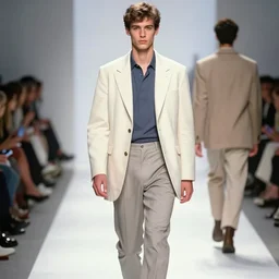 fashion show featuring men's wear based in 9 0 s england, fashion photography, vogue cover, elaborate lights. mask on face, accurate details, ultra hd, beautiful background