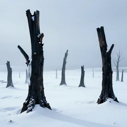 stark minimalist charred wooded snowdrift landscape from mulan ( 1 9 9 8 )