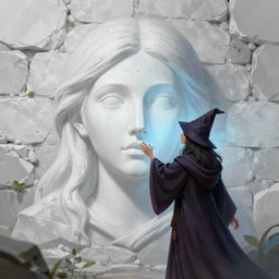 white stone wall with face actively enchanted by female wizard, trending on artstation, digital art ( by tomasz jedruszek ) ( by senfeng chen ) ( by lorenzo lanfranconi )