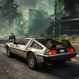 dmc delorean from back to the future in fallout 4, in - game screenshot