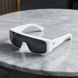 white futuristic glasses on a marble table, hyper detailed, 8k resolution, unreal engine 5