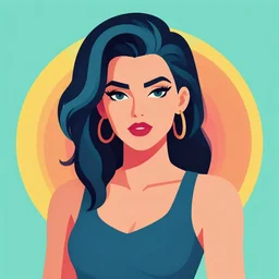 a portrait of a handsome butch woman, in retro colors, synthwave style, 2 d digital vector art