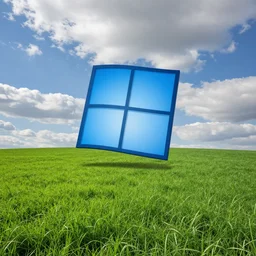 windows bliss wallpaper, green field, blue partly cloudy sky, hdr, 4 k, highly detailed, professional photography, by marc adamus
