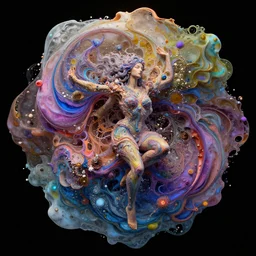 the dream of creation, metaphysical art, fluid art, abstract influences, alcohol ink, fantasy, surrealism, zbrush, unreal engine, vibrant, detailed, by diego koi