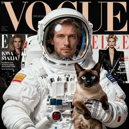 astronaut, siamese cat, vogue magazine, instagram fashion, elle magazine, ilya kuvshinov, john singer sargent, watercolor painting, shaft anime key visual, trending on artstation, solarpunk, intricate, abstract