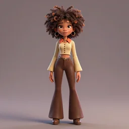 a centered render of a super cool afro girl from the seventies wearing flares, by dreamworks, by pixar, by viktoria gavrilenko, by leticia gillett, octane render, 3 d, 8 k