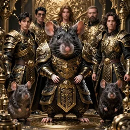 highly detailed rat portrait in black gold intricate and ornate armor, unreal engine, fantasy art by ruan jia, greg rutkowski, loish, rhads, makoto shinkai and lois van baarle, ilya kuvshinov, rossdraws global illumination, radiant light, detailed and intricate environment