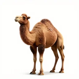 camel, stylized pixar-style 3d render, full body, isolated on a pure white background, centered, entire subject in frame, sharp focus, soft studio lighting