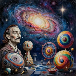 A hd surrealism landscape of voynich galaxy starry sculptures by dali and kandinsky, acrylic, ultra realistic, 8k