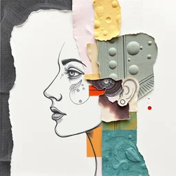 graphite, colored pencil, and collage of cut embossed papers on paper