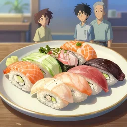 a delicious plate of assorted sushi, key visual, a fantasy digital painting by makoto shinkai and james gurney, trending on artstation, highly detailed