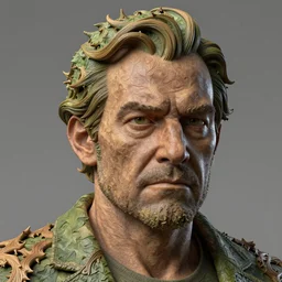 ( fred plays a stern middle aged man ) hyperrealistic close up studio portrait of leafy fred with an oak texture and a fractal structure, hyperrealistic sculpture, trending on artstation 8 k shocking detail hard shadows