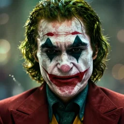 the joker 2 0 1 9 in gears of war, splash art, movie still, detailed face, photorealistic facial features, cinematic lighting, dramatic, octane render, long lens, shallow depth of field, bokeh, anamorphic lens flare, 8 k, hyper detailed, 3 5 mm film grain