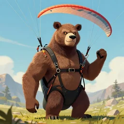paragliding grizzly, digital art, portrait, artstation