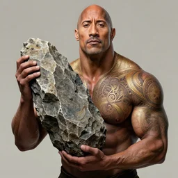 Dwayne The Rock Johnson holding a jagged rock, intricate, elegant, highly detailed, digital painting, artstation, concept art, smooth, sharp, focus, illustration, art by artgerm and greg rutkowski and alphonse mucha