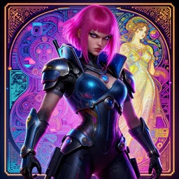 cyberpunk angry gorgeous ranger,  neon, pixel sorting, fibonacci, sweat drops, insane, intricate, highly detailed, digital painting, artstation, concept art, smooth, sharp focus, illustration, Unreal Engine 5, 8K, art by artgerm and greg rutkowski and alphonse mucha