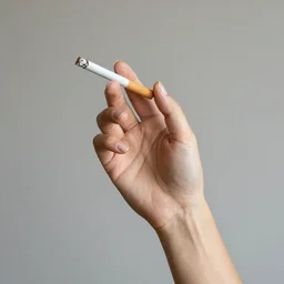 you can see in the picture human female hand,up to the elbow , hand, five elegant fingers, neat nails, holding a cigarette, realism, 8k,
