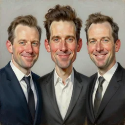 3 of the most interesting men in the world smirking smugly at the camera, oil painting by michael whelan art, caricature style, detailed, realistic