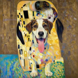 a painting portrait of a dog celebrating by gustav klimt, trending on artstation, 4 k, very detailed