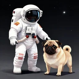 An astronaut next to a pug, digital art, trending on artstation, HDR