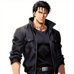 jake gyllenhaal graphic novel cover art, yoji shinakawa, studio gainax, cyberpunk, badass