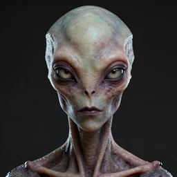 portrait of a space alien, varying detailed skin, octane render, piercing glowing eyes, realistic render, detailed, ugly, slimy unreal engine, symmetrical!!, greg rutkowski and ruan jia, art by karol bak, makeup, cinematic