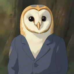 barn owl wearing a suit by Studio Ghibli