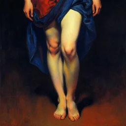 a chiaroscuro portrait of a woman with very long legs vibrant color scheme, highly detailed, in the style of romanticism, cinematic, artstation, moebius, greg rutkowski