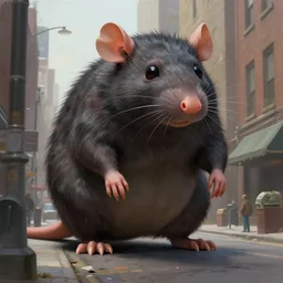 digital painting, aarons slim, 4 k, giant sewer rat monster on a street, by, artstation, hd, detailed painting, realistic, paul bonner, city