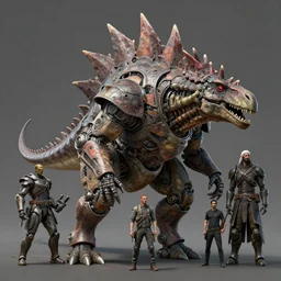 stegosaurus in a cyborg mech suit, by alexandre ferra, zezhou chen, peter gric, mohamed reda and hr giger, hyper detailed, screen print, character concept art, realistic, coherent, octane render, zbrush central, behance hd, hypermaximalist