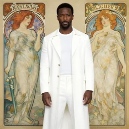 ed harris as the man in black, westworld, wearing an all white outfit in the style of art by artgerm and greg rutkowski and alphonse mucha
