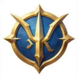 gold emblem of a fantasy trading company, trading company, blue, style of rossdraws, digital painting