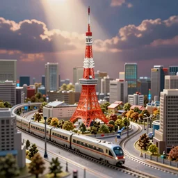 a minuture model train set city of tokyo