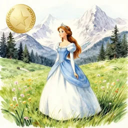 princess of dusk at the alpine meadow. color ink wash by award - winning mangaka, chiaroscuro, bokeh, backlighting, intricate details