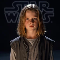 film still of carrie fisher as a kid in new star wars movie, dramatic lighting, highly detailed face, kodak film, wide angle shot,