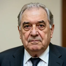 photograph portrait of old man wearing suit, cult leader, dark circles under eyes, overweight, sagging skin, caucasian, hair becoming gray, sigma 85mm f/1.4, 4k, depth of field, high resolution, 4k, 8k, hd, full color