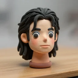 michael jackson!!! very realistic!!! smooth specular clay! extremely close smooth specular sculpted headshot of michael jackson , soft light, fog , on wooden table. style: claymation puppet kids clay , by guldies