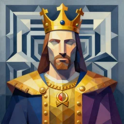 a colour portrait of a king, a geometrical matte painting, in the style of mc escher and h. r. giger, full colour, symmetrical, 8 k, unreal engine, trending on artstation,